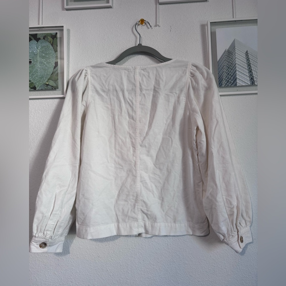 MADEWELL Corduroy Shirred-Sleeve Button-Front Top In Ivory Size extra small - Picture 6 of 10